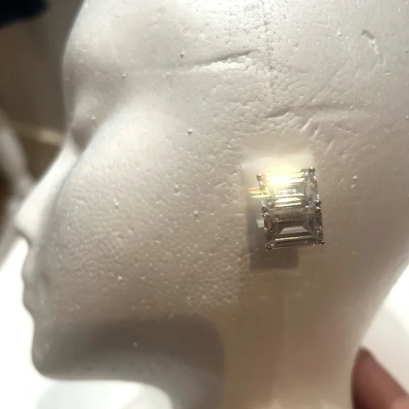 Carlisle Large Emerald Cut Crystal Clip Earrings Double Baguette Rhodium NWOT - Picture 6 of 11